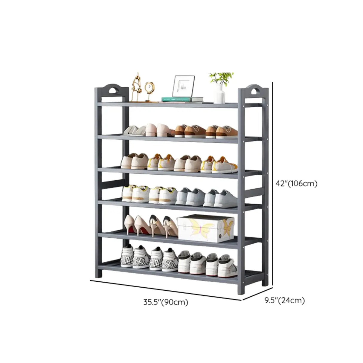 Grey Modern Open Storage Shelves Metal Hallway Shoe Rack Image - 21