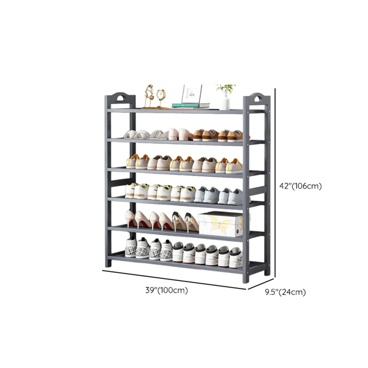 Grey Modern Open Storage Shelves Metal Hallway Shoe Rack Image - 22