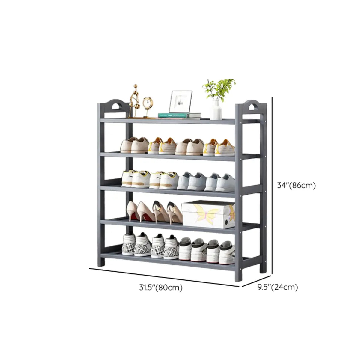 Grey Modern Open Storage Shelves Metal Hallway Shoe Rack Image - 23