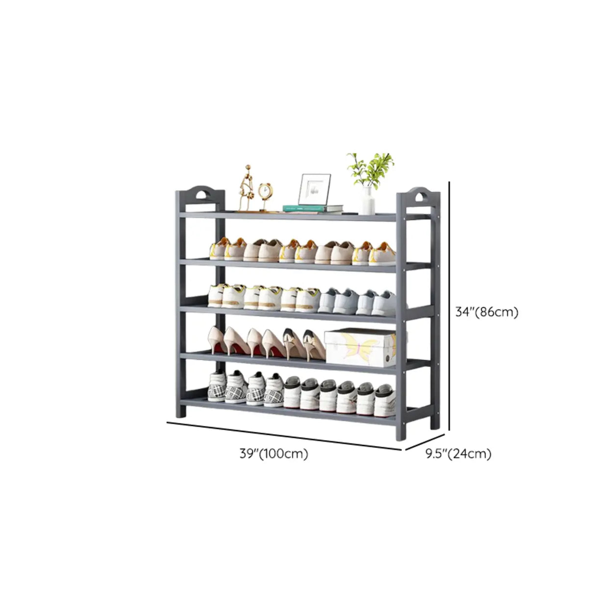 Grey Modern Open Storage Shelves Metal Hallway Shoe Rack Image - 24