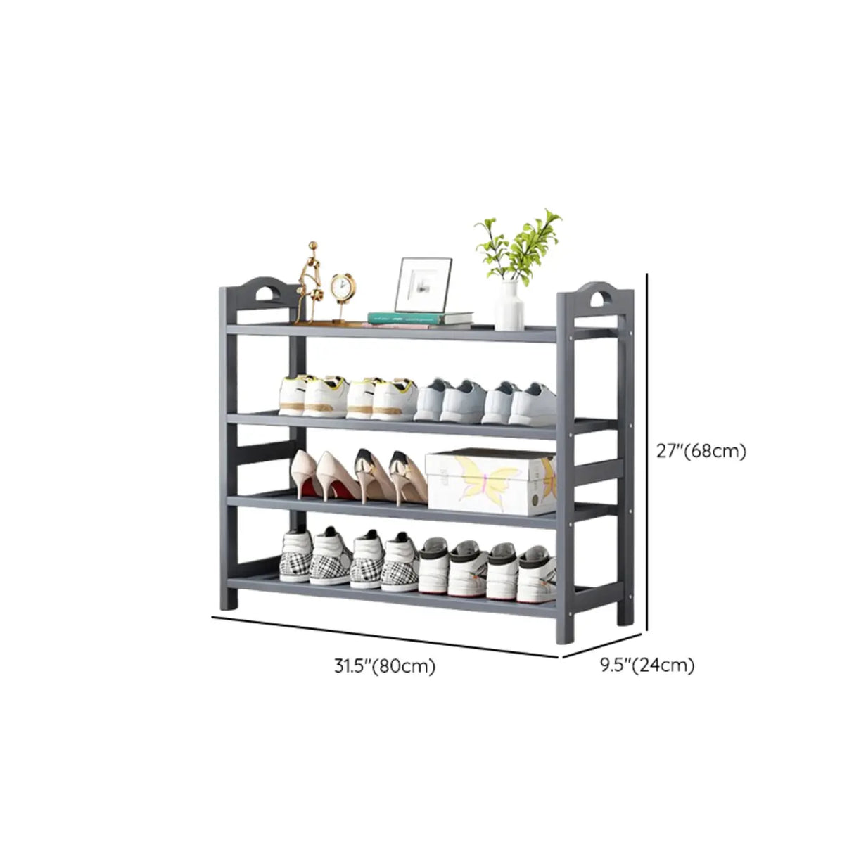 Grey Modern Open Storage Shelves Metal Hallway Shoe Rack Image - 25