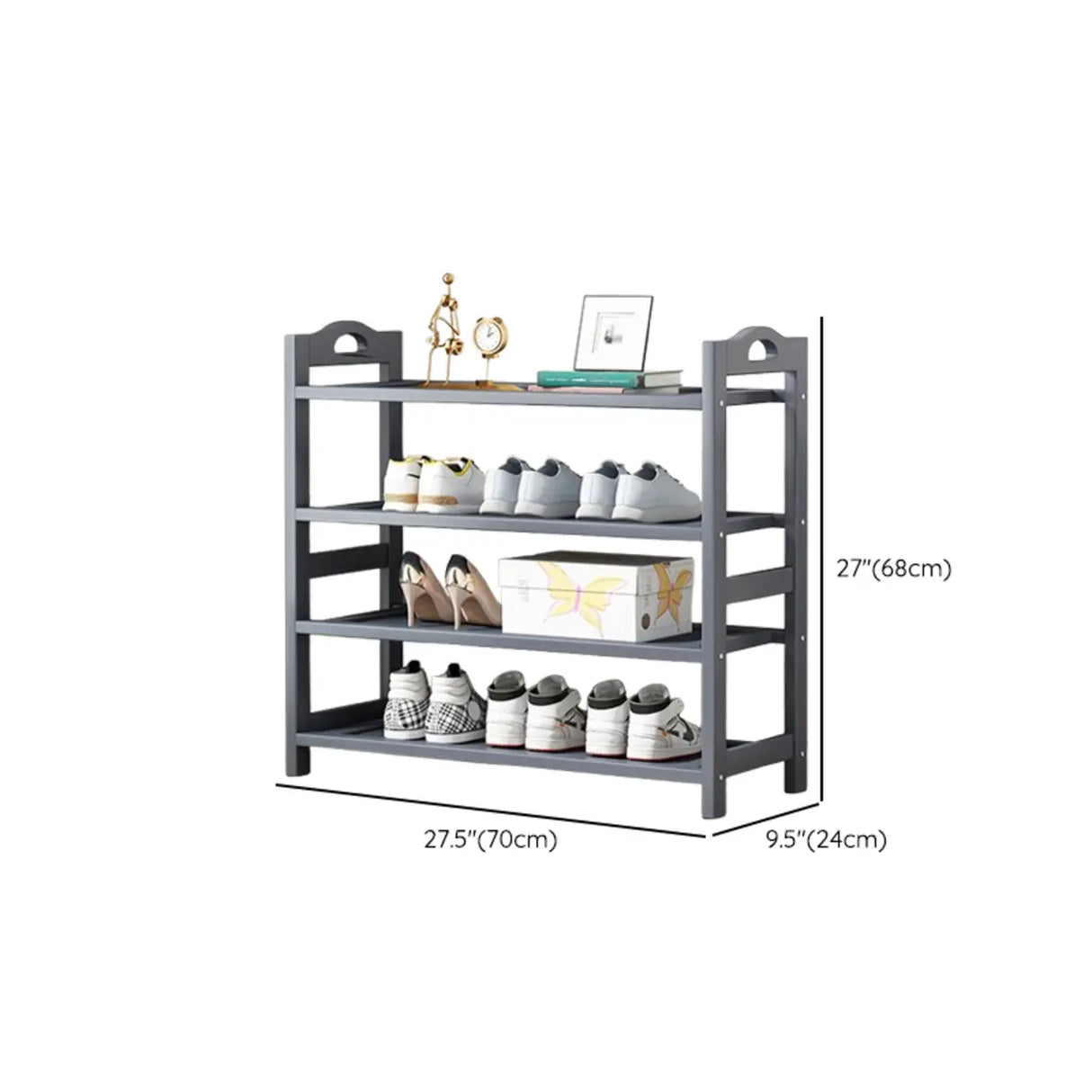 Grey Modern Open Storage Shelves Metal Hallway Shoe Rack Image - 27