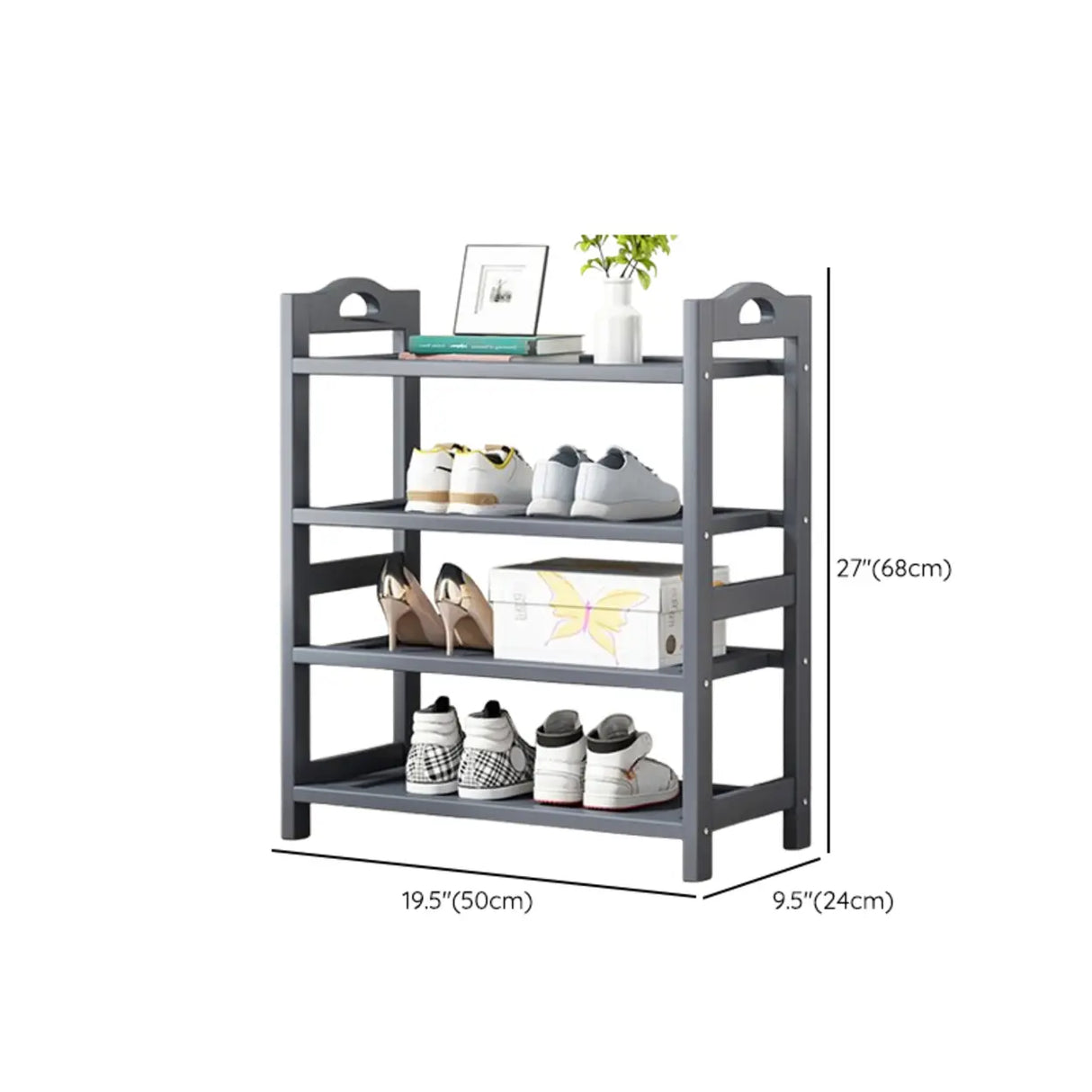 Grey Modern Open Storage Shelves Metal Hallway Shoe Rack Image - 28