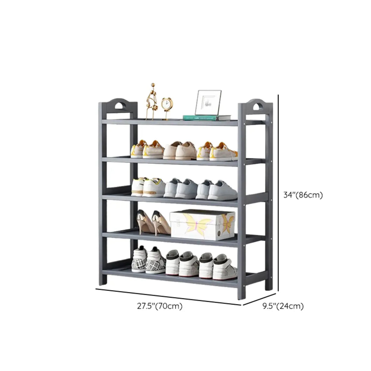 Grey Modern Open Storage Shelves Metal Hallway Shoe Rack Image - 29