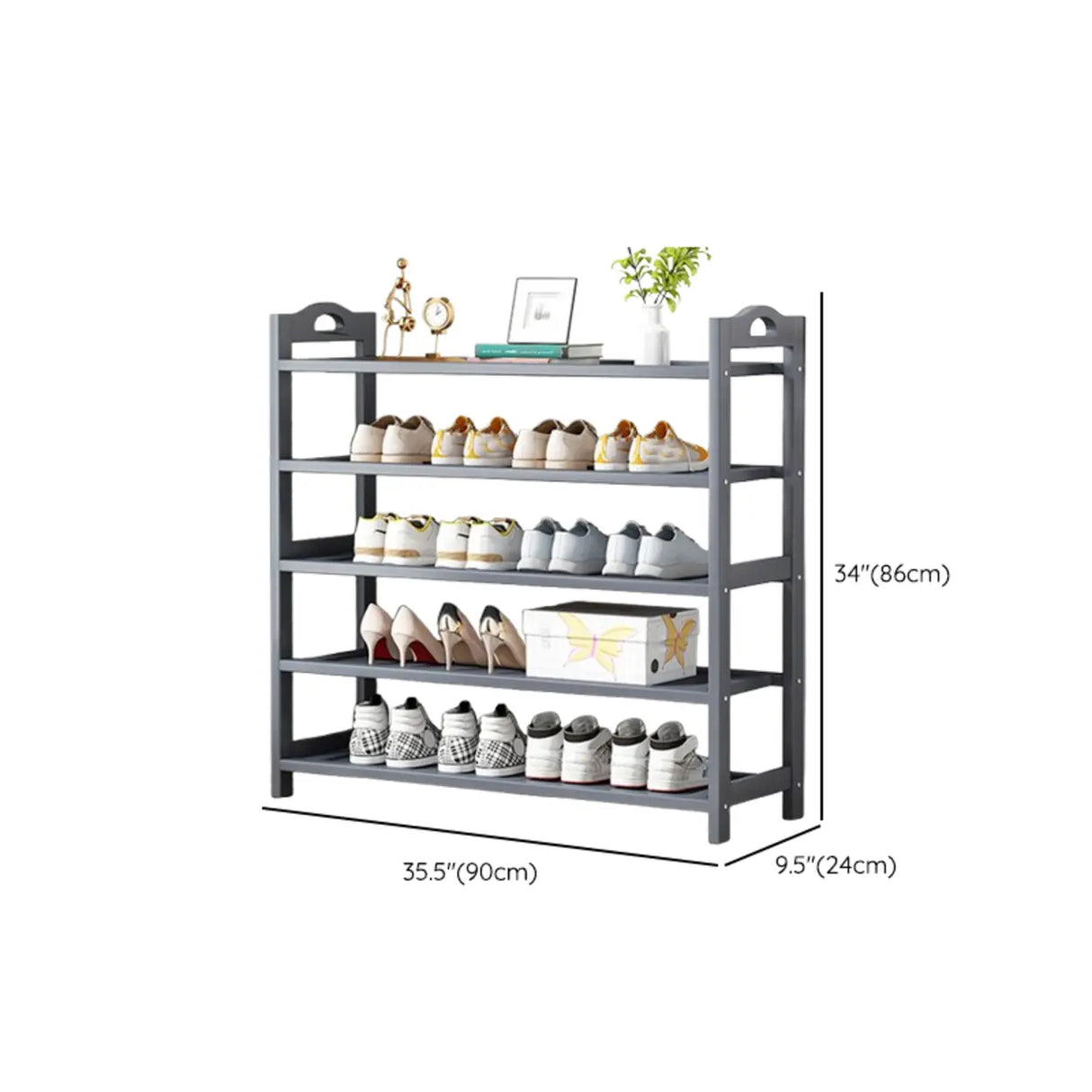 Grey Modern Open Storage Shelves Metal Hallway Shoe Rack Image - 30