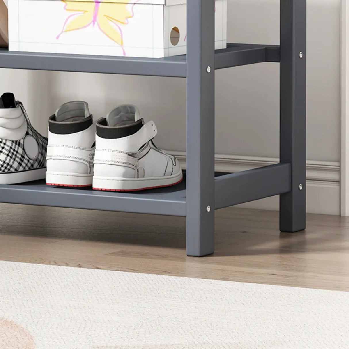 Grey Modern Open Storage Shelves Metal Hallway Shoe Rack Image - 8