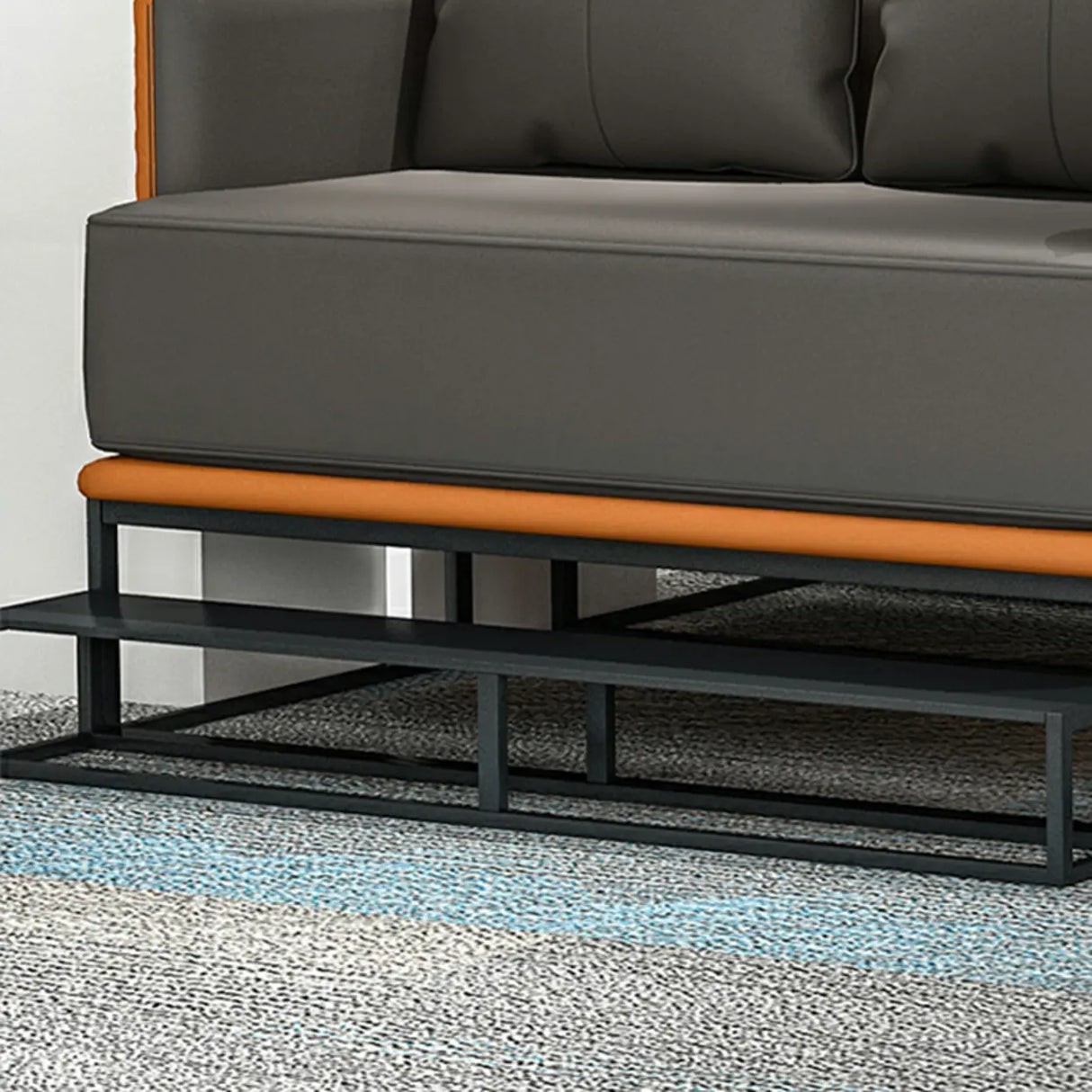 Grey Orange Leather Sewn Pillow Back Loveseat with Arms Image - 12