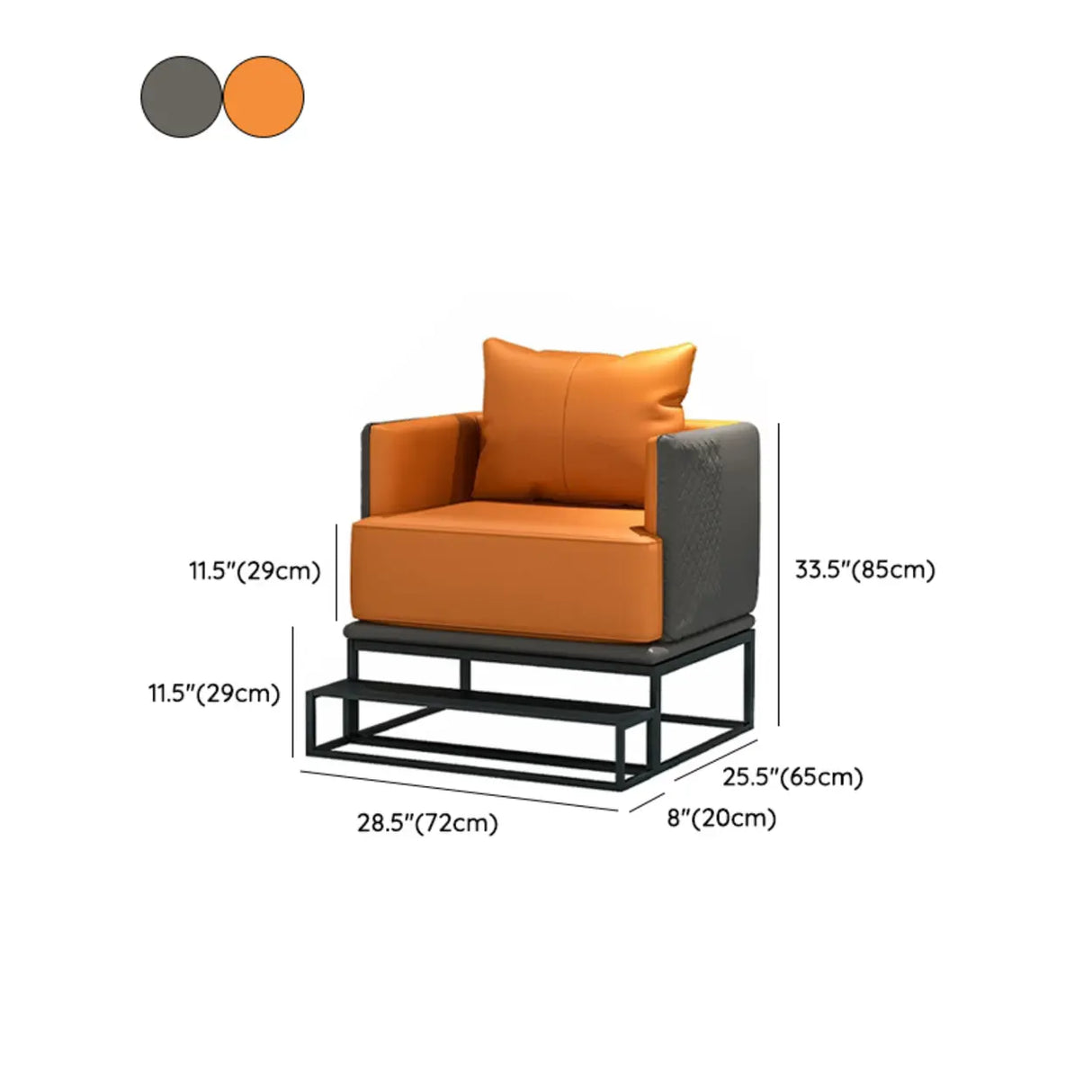 Grey Orange Leather Sewn Pillow Back Loveseat with Arms