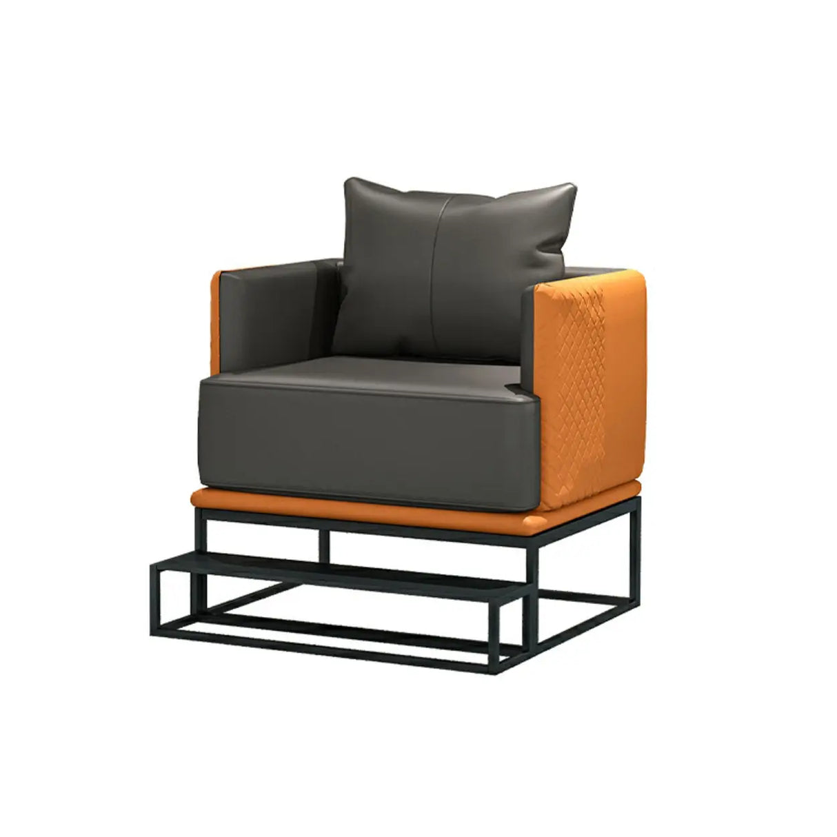 Grey Orange Leather Sewn Pillow Back Loveseat with Arms Image - 2