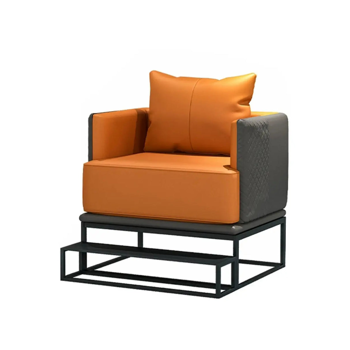 Grey Orange Leather Sewn Pillow Back Loveseat with Arms Image - 3