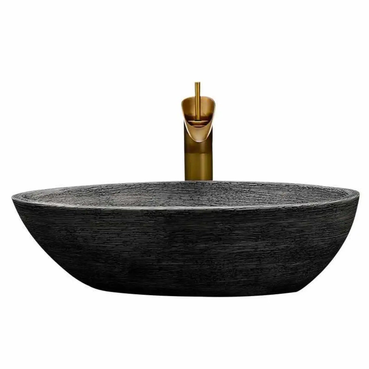 Grey Oval Ceramic Vessel Sinks with Center Trapway Image - 4