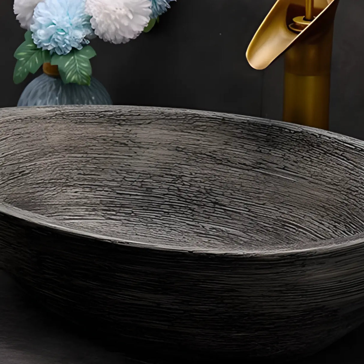 Grey Oval Ceramic Vessel Sinks with Center Trapway Image - 7