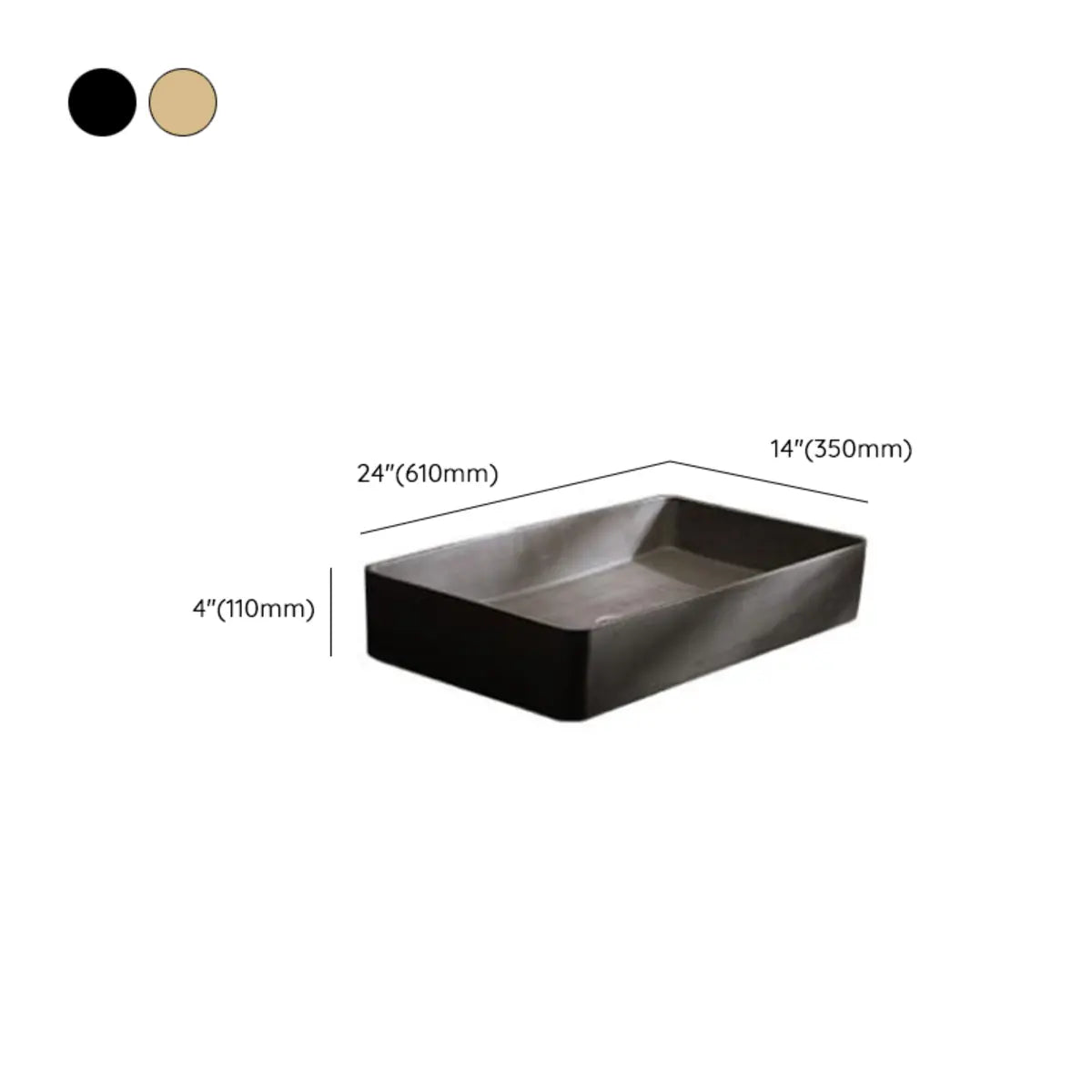 Grey Rectangular Cement Vessel Sink with Shutoff Valve