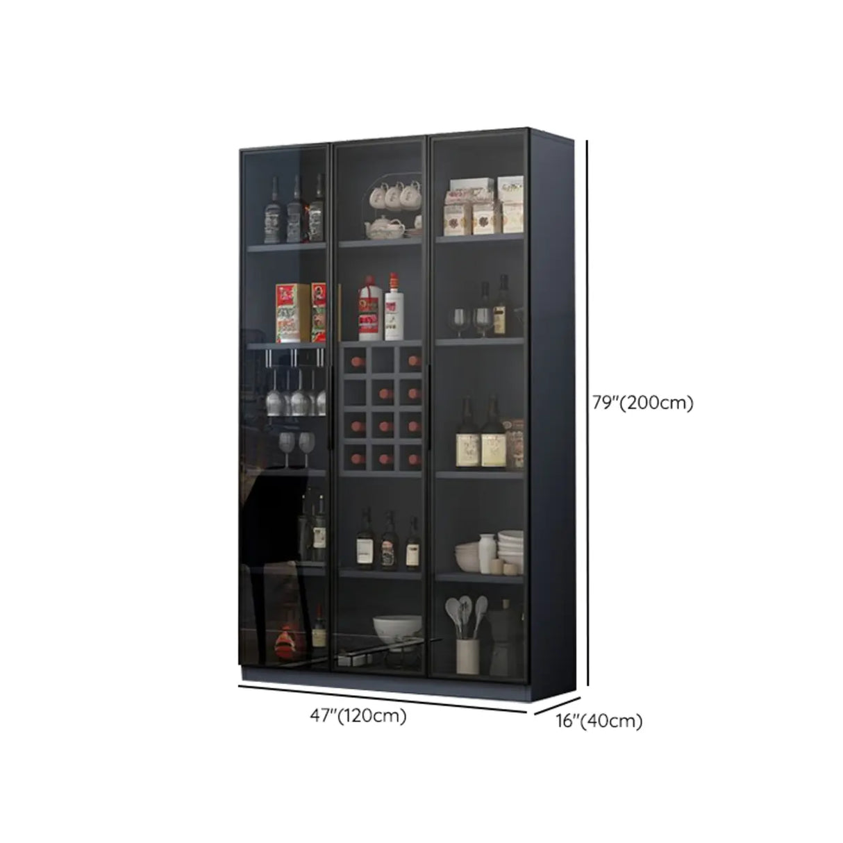 Grey Rectangular Slab Enclosed Display Wine Cabinet Image - 20