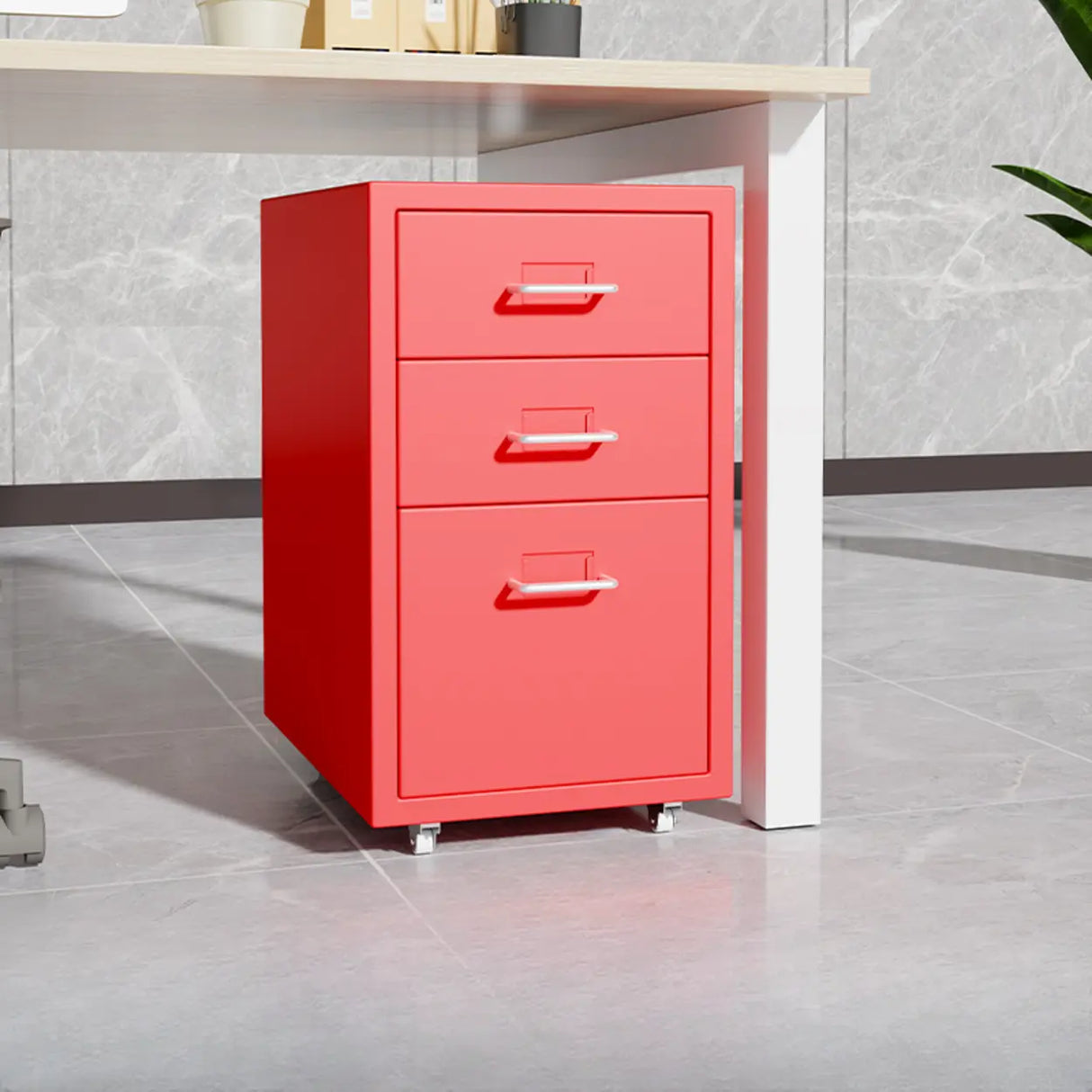 Grey Rectangular Steel 5-Drawer Mobile Filing Cabinet Image - 11