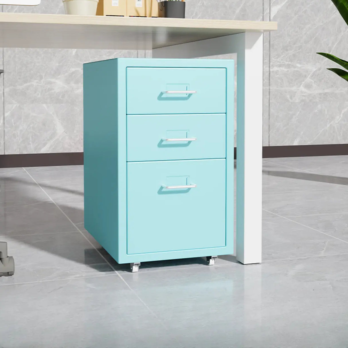 Grey Rectangular Steel 5-Drawer Mobile Filing Cabinet Image - 12