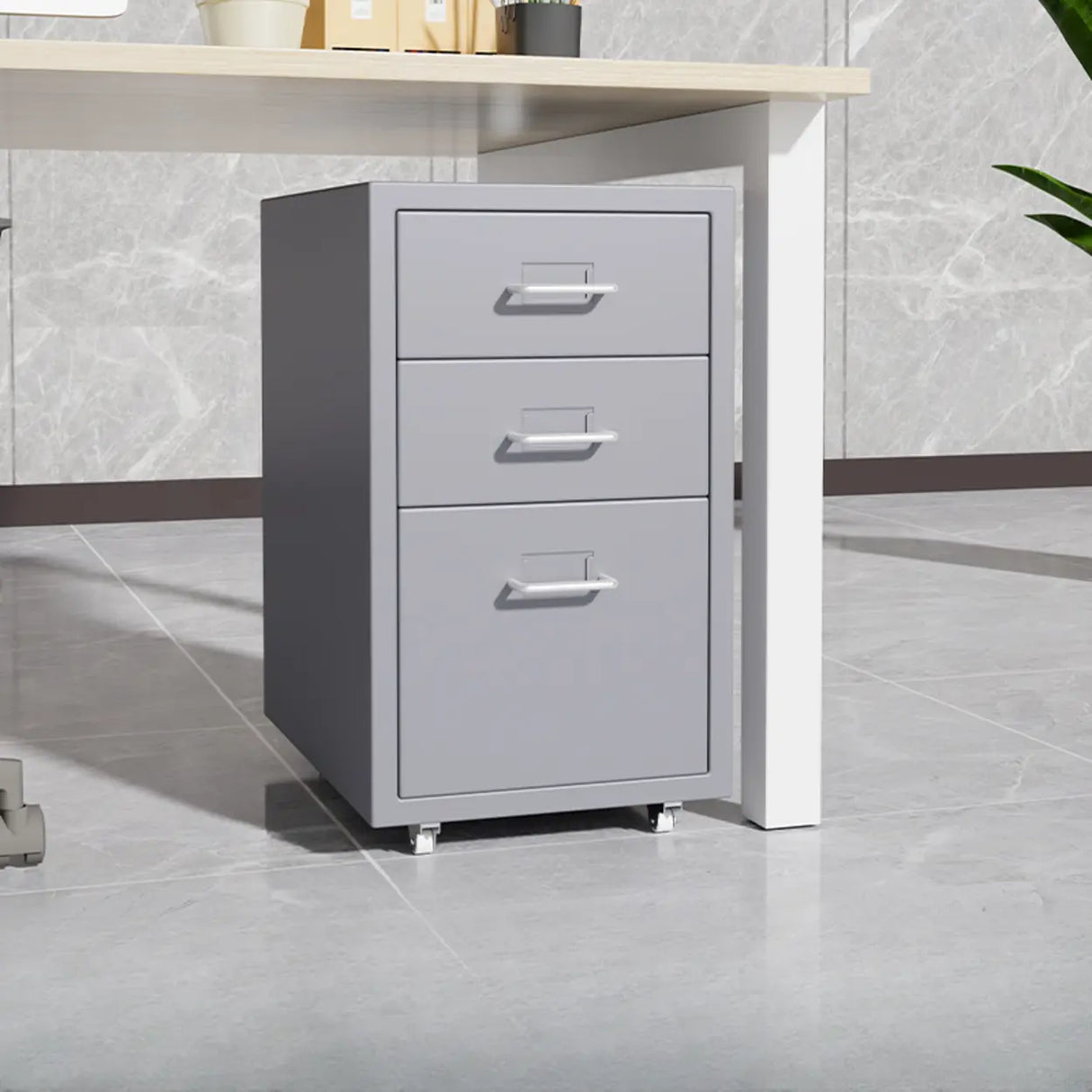 Grey Rectangular Steel 5-Drawer Mobile Filing Cabinet Image - 14