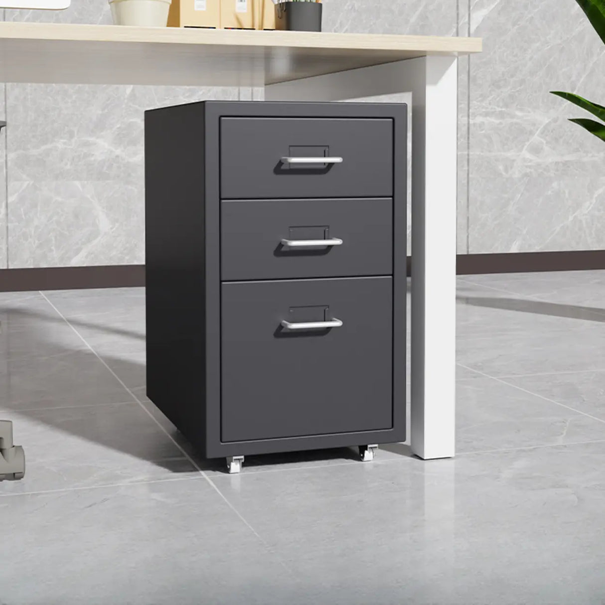 Grey Rectangular Steel 5-Drawer Mobile Filing Cabinet Image - 15