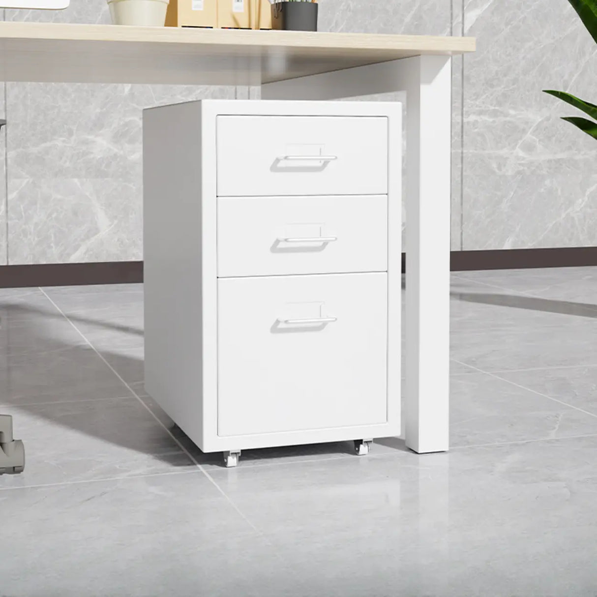 Grey Rectangular Steel 5-Drawer Mobile Filing Cabinet Image - 16