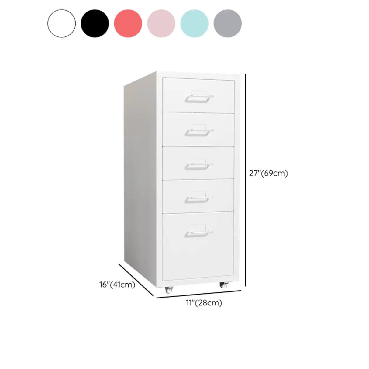 Grey Rectangular Steel 5-Drawer Mobile Filing Cabinet Image - 18