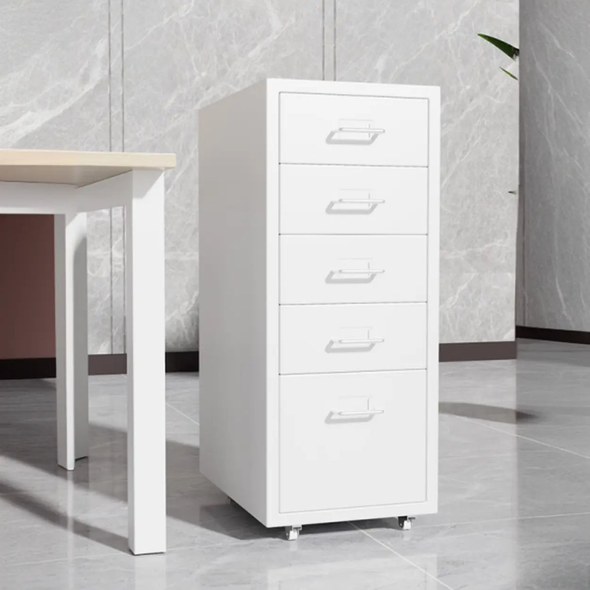 Grey Rectangular Steel 5-Drawer Mobile Filing Cabinet Image - 8