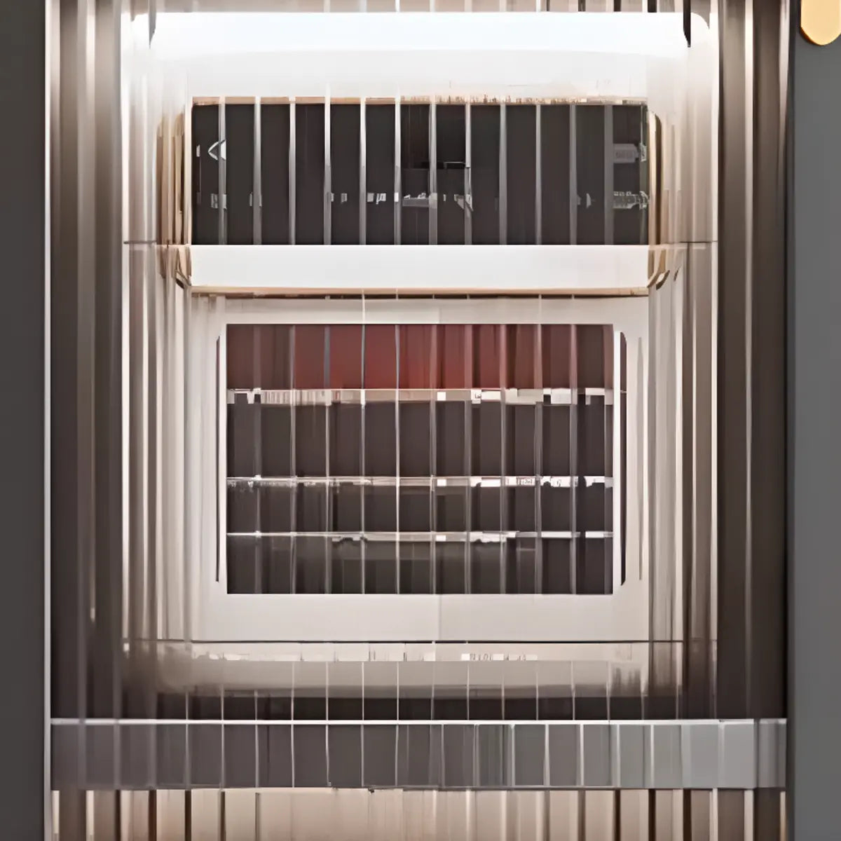 Grey Ribbed Glass Door Adjustable Metal China Cabinet Image - 13