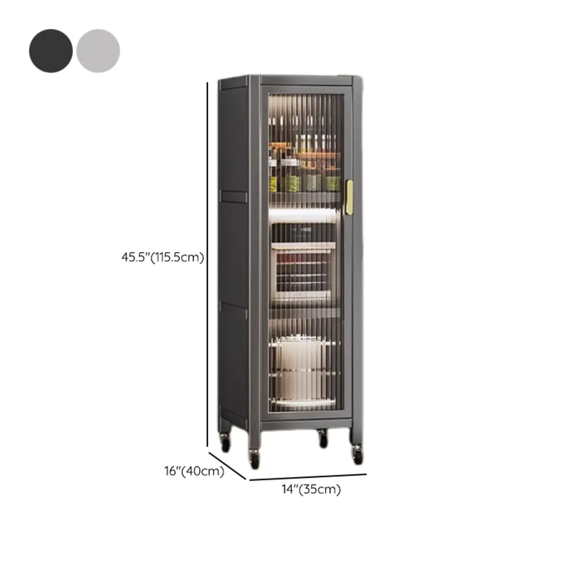 Grey Ribbed Glass Door Adjustable Metal China Cabinet