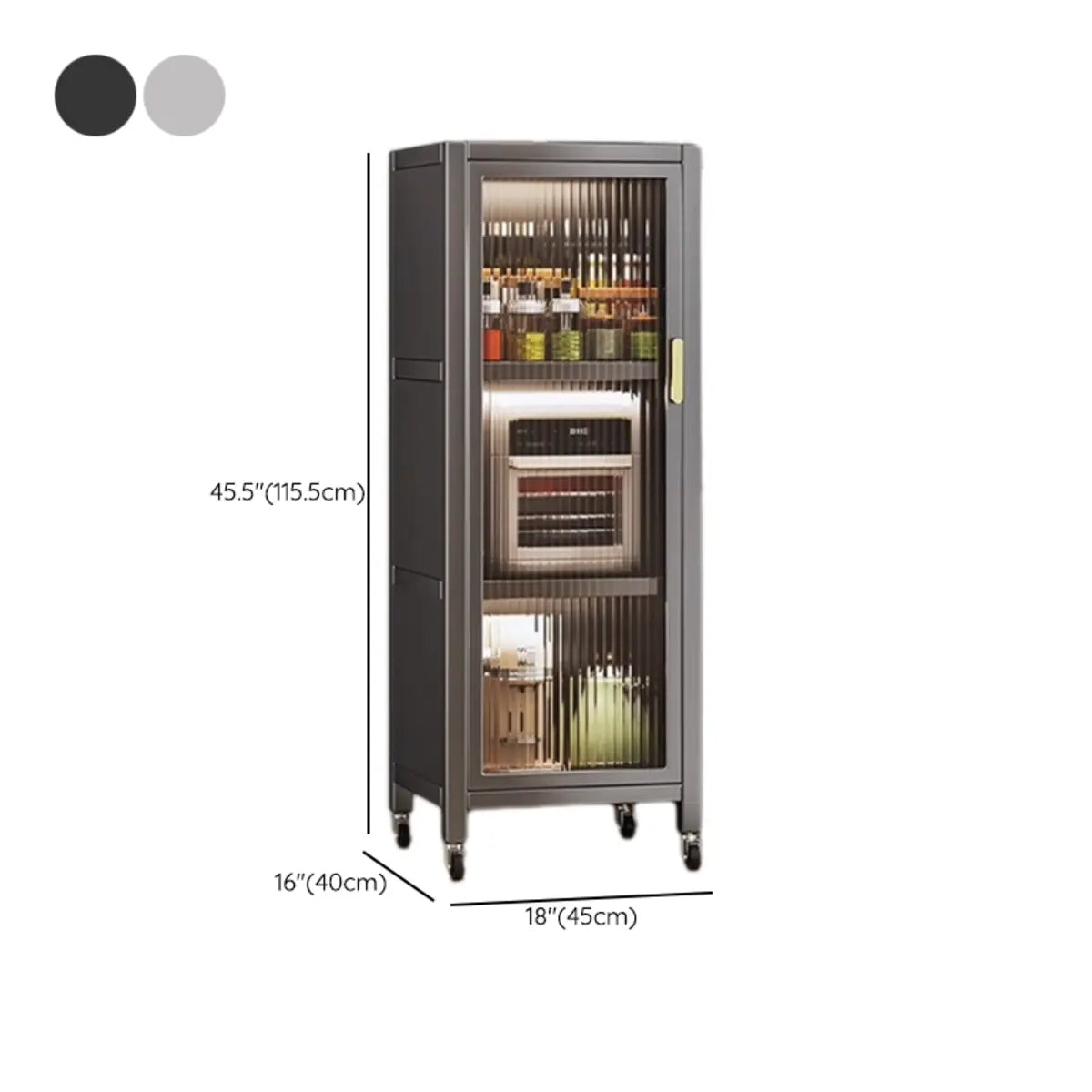 Grey Ribbed Glass Door Adjustable Metal China Cabinet Image - 40