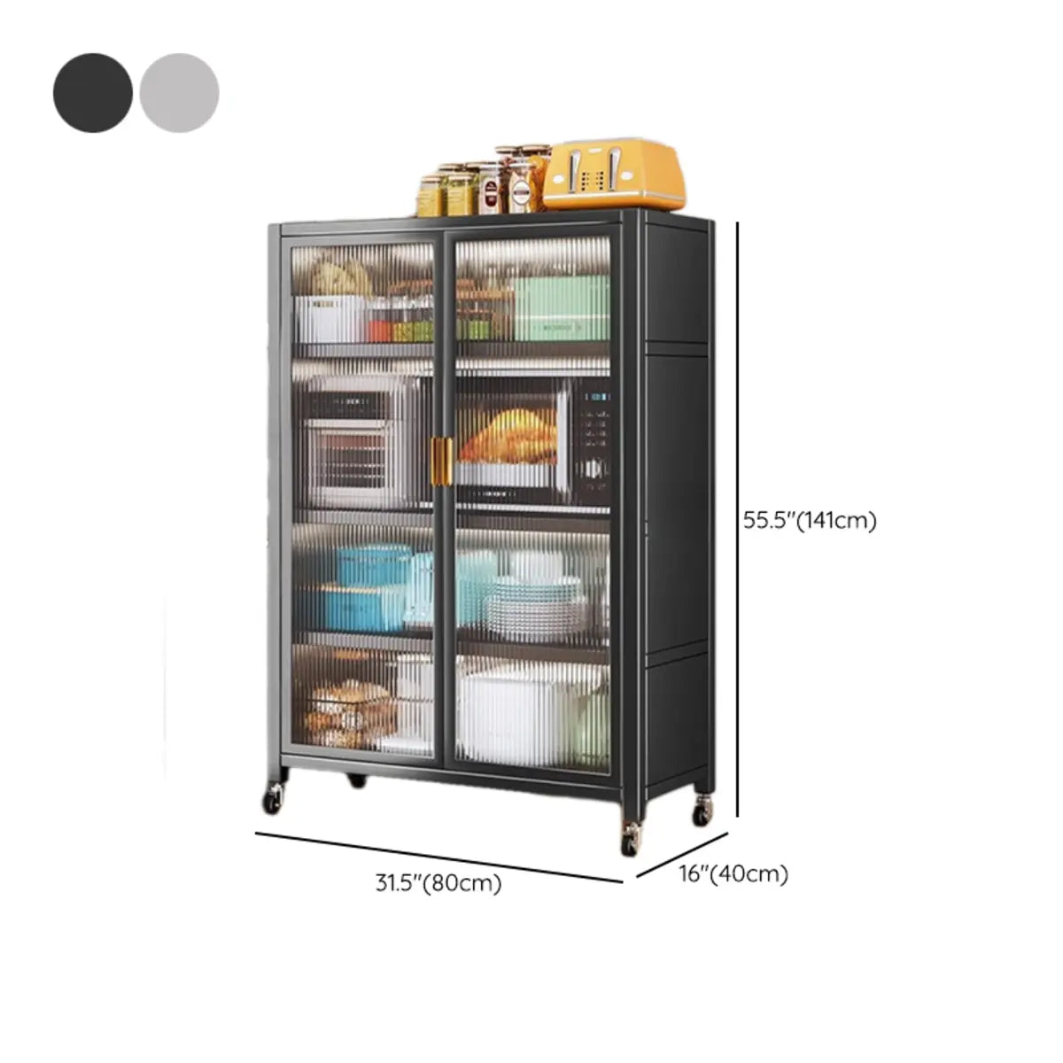 Grey Ribbed Glass Door Adjustable Metal China Cabinet Image - 46