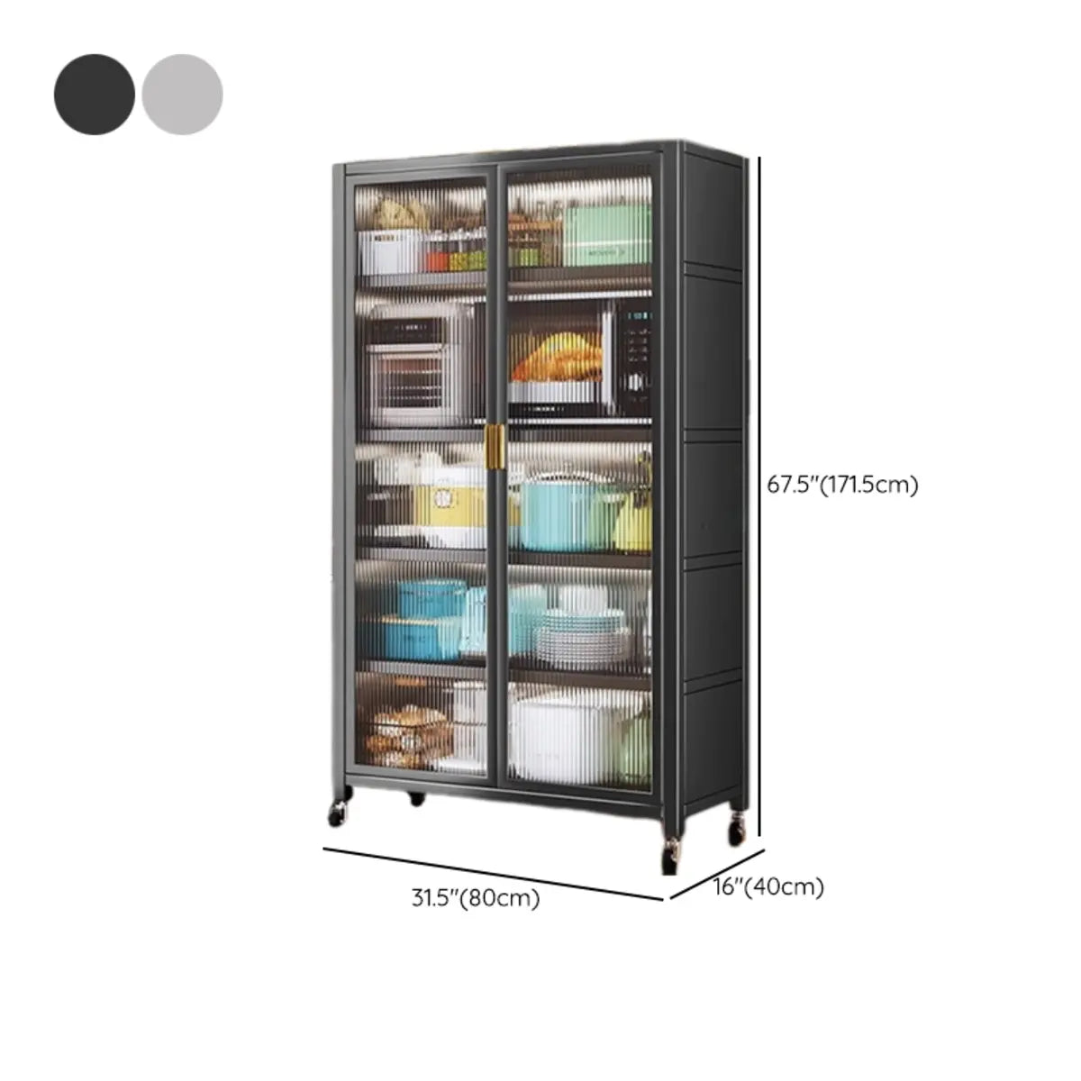 Grey Ribbed Glass Door Adjustable Metal China Cabinet Image - 47