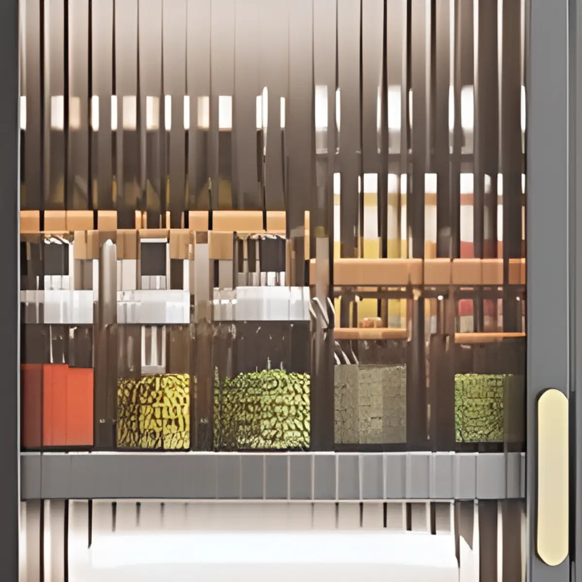 Grey Ribbed Glass Door Adjustable Metal China Cabinet Image - 8