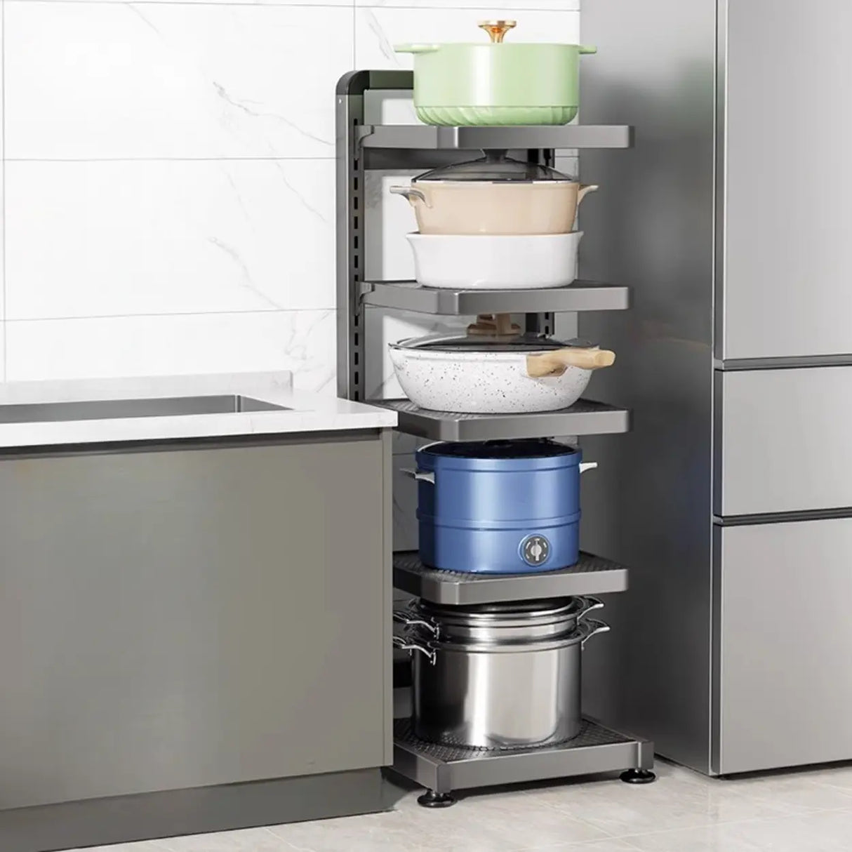 Grey Rust Resistant Metal Baker's Rack with Shelves Image - 10