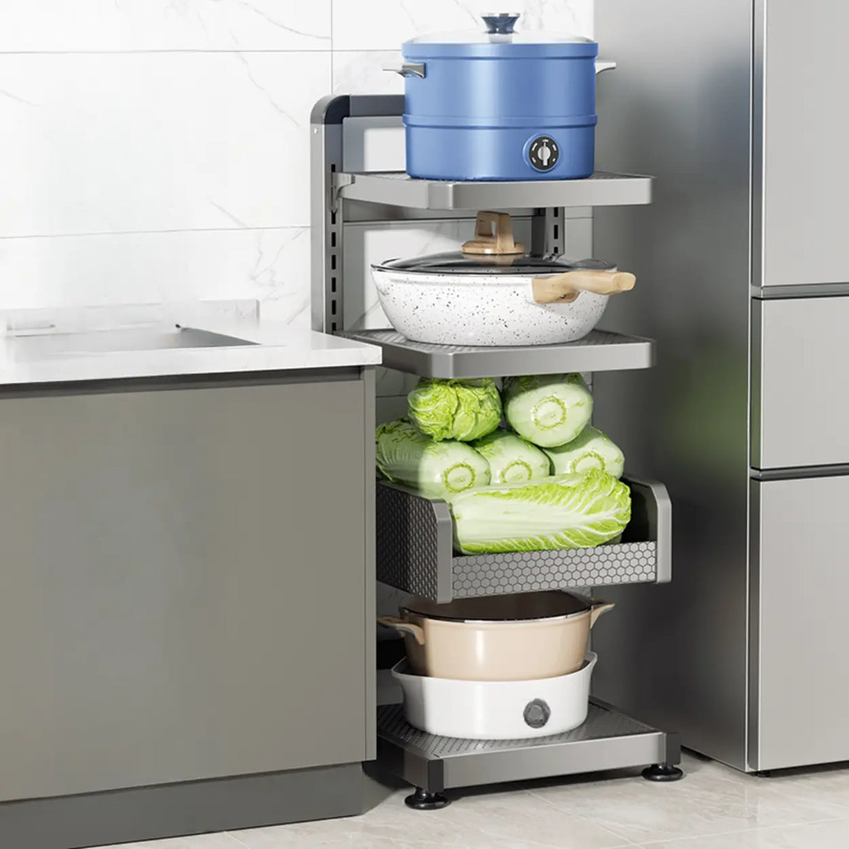 Grey Rust Resistant Metal Baker's Rack with Shelves Image - 11