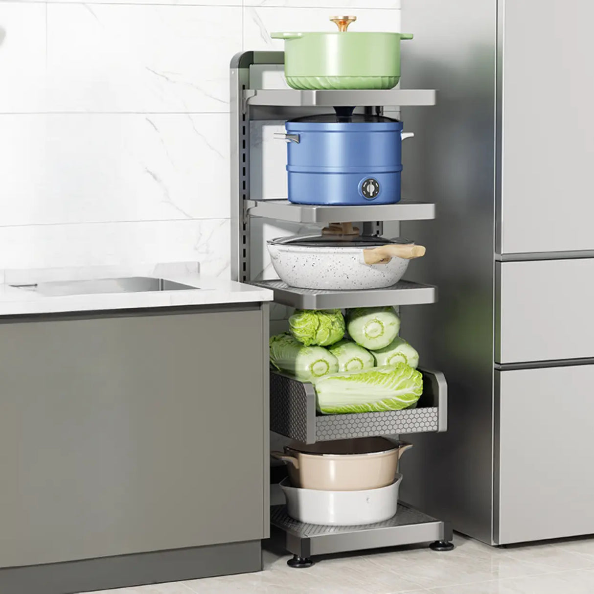 Grey Rust Resistant Metal Baker's Rack with Shelves Image - 16