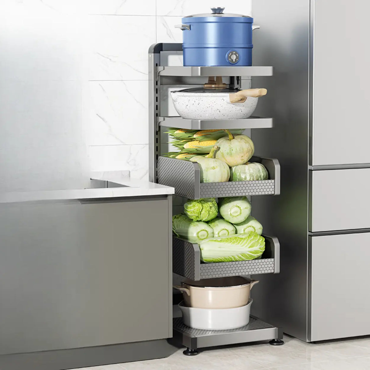 Grey Rust Resistant Metal Baker's Rack with Shelves Image - 17