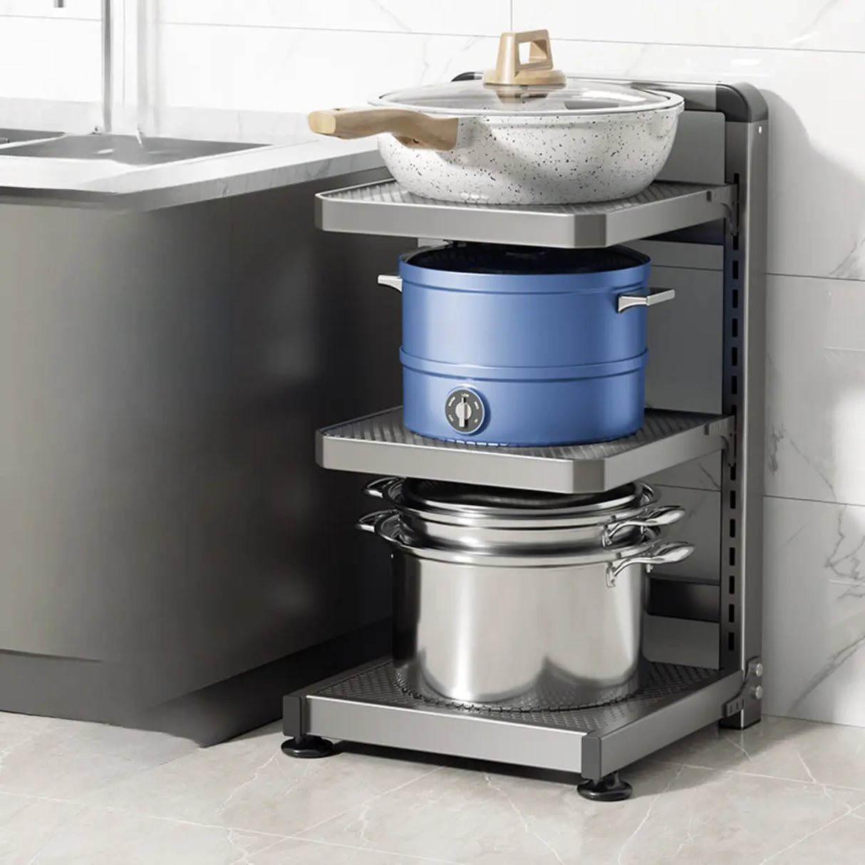 Grey Rust Resistant Metal Baker's Rack with Shelves Image - 3