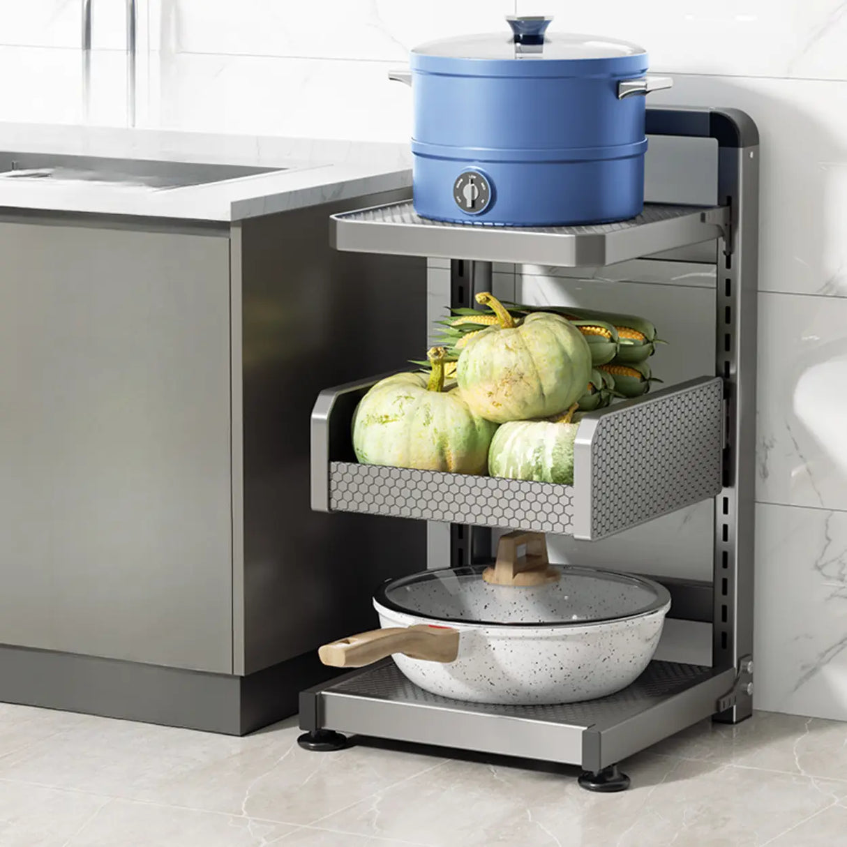 Grey Rust Resistant Metal Baker's Rack with Shelves Image - 5