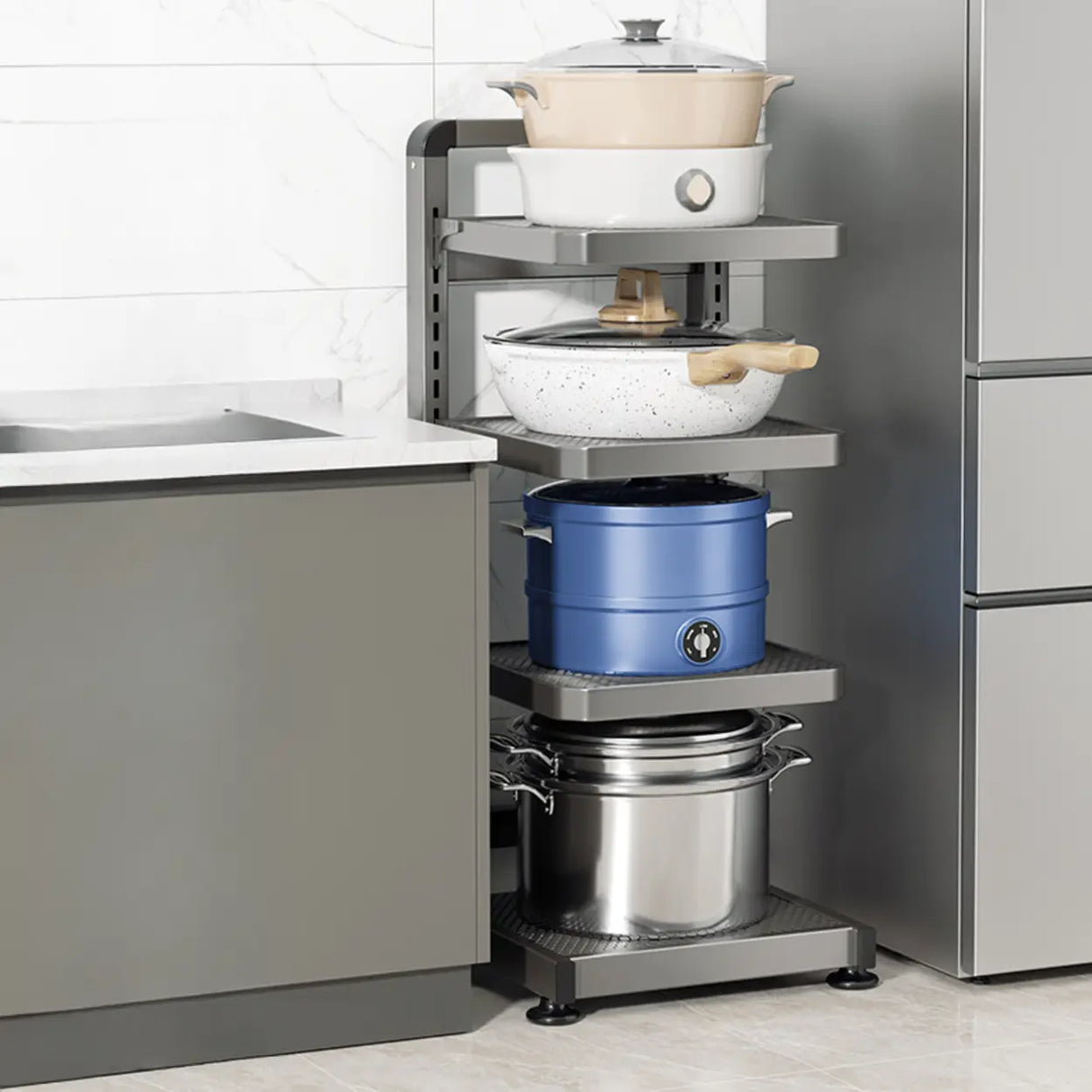 Grey Rust Resistant Metal Baker's Rack with Shelves Image - 7