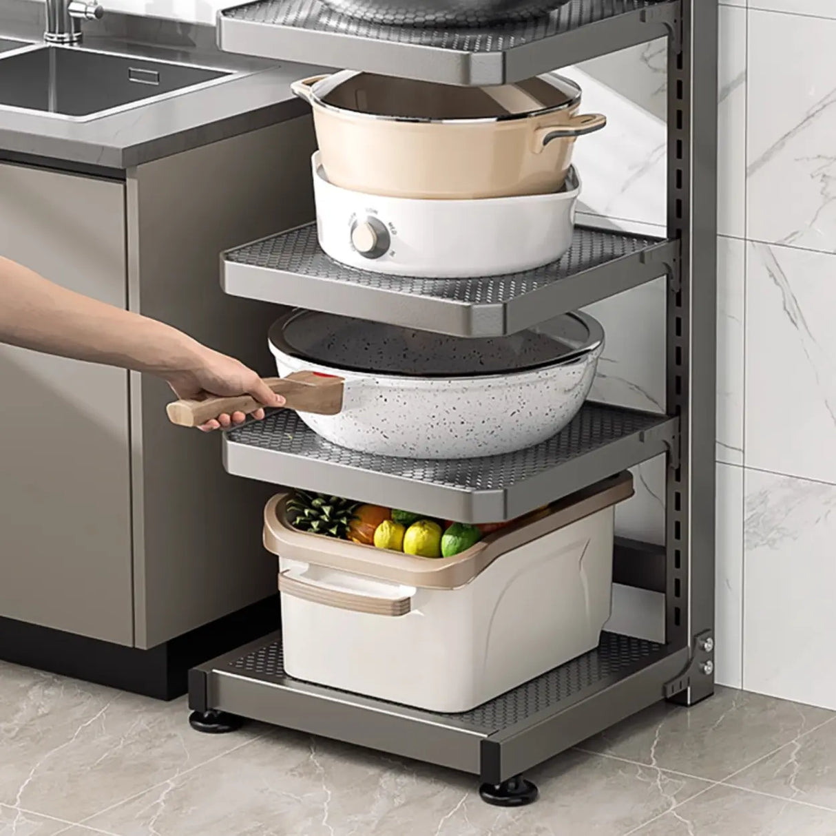 Grey Rust Resistant Metal Baker's Rack with Shelves Image - 9