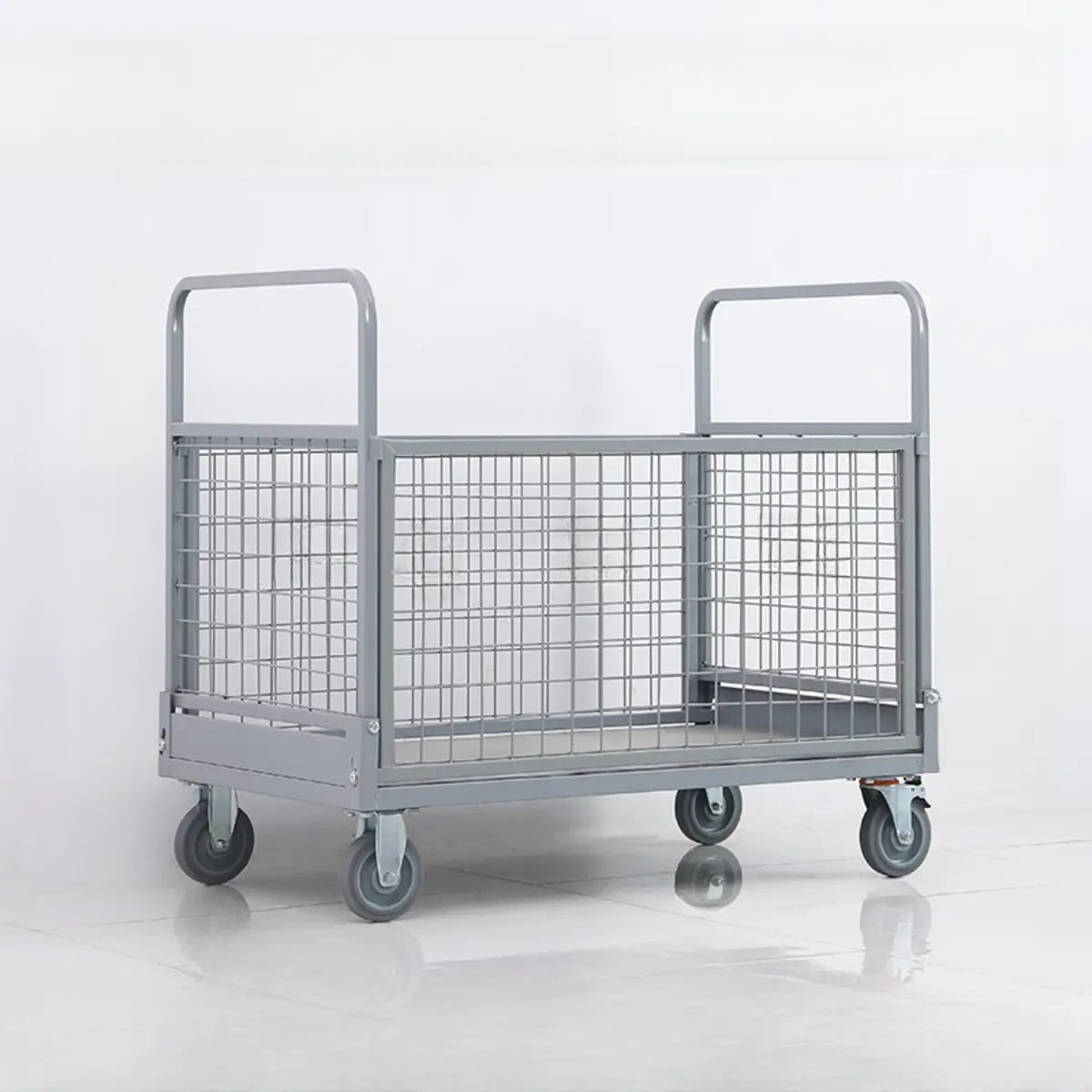 Grey Steel Mesh Utility Carts with Casters and Storage Image - 3