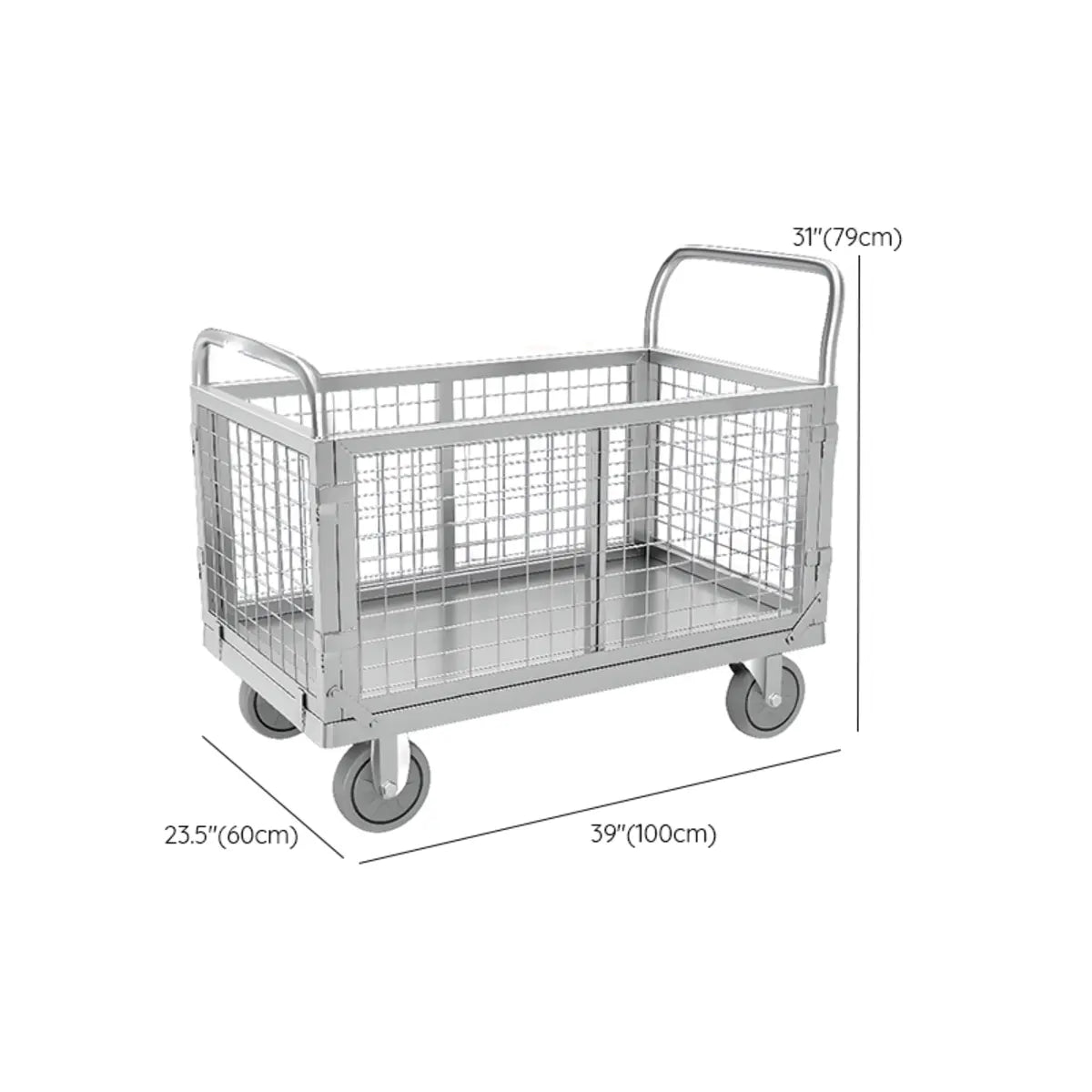 Grey Steel Narrow Width Utility Cart with Mesh Storage