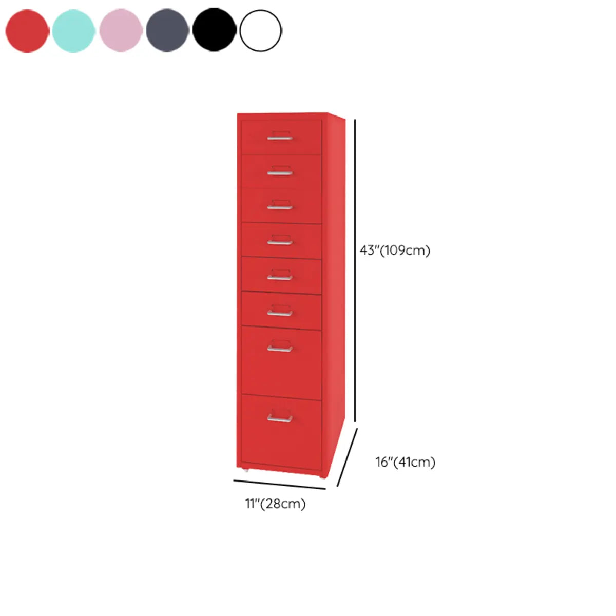 Grey Steel Rolling Small 8 Drawers Filing Cabinets