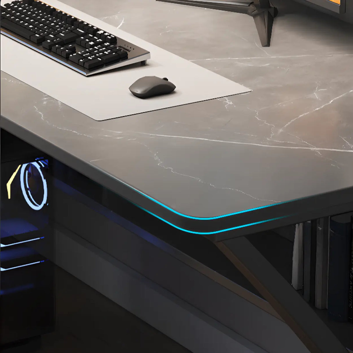 Grey Stone Exterior Shelf Butcher Block Computer Desk Image - 10