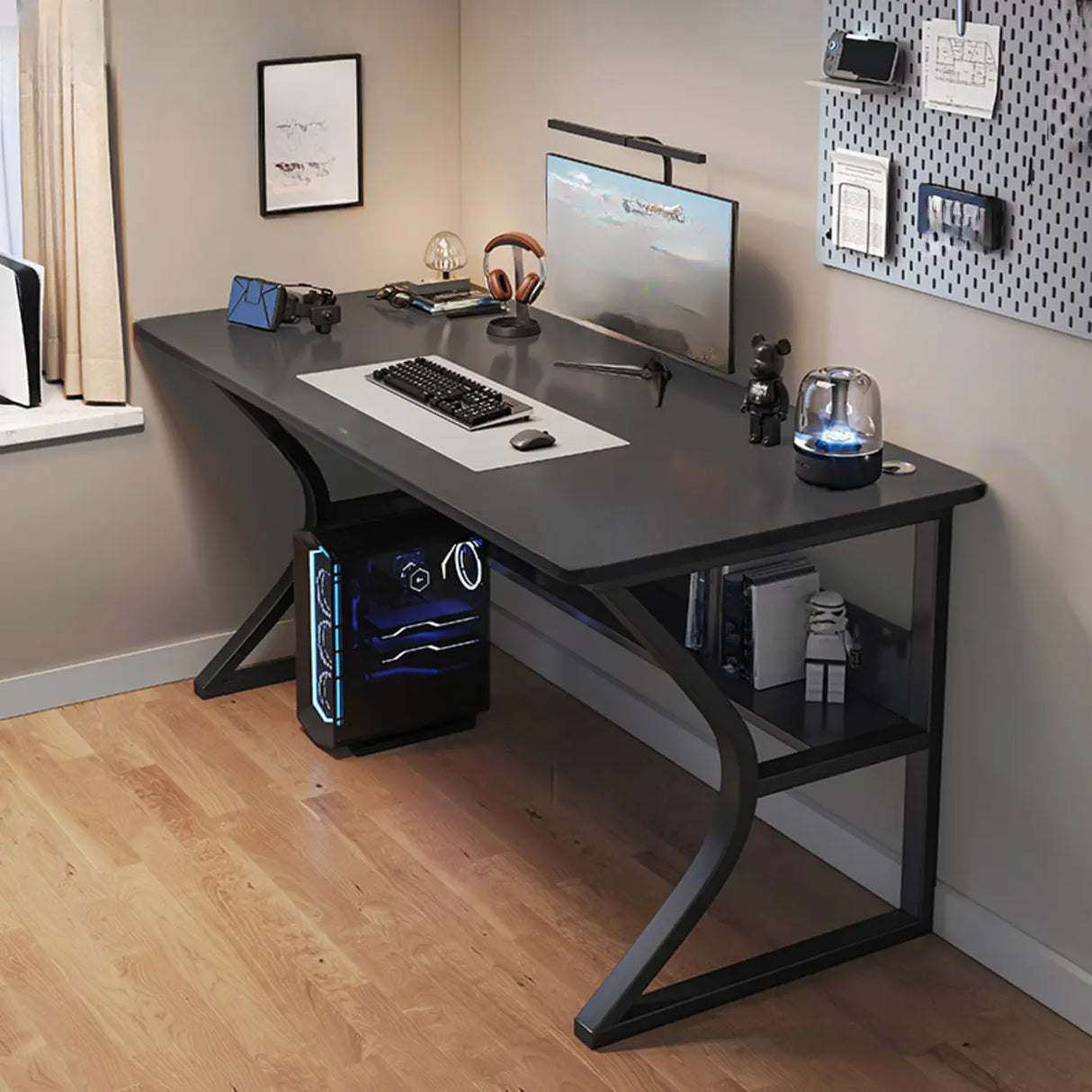 Grey Stone Exterior Shelf Butcher Block Computer Desk Image - 11