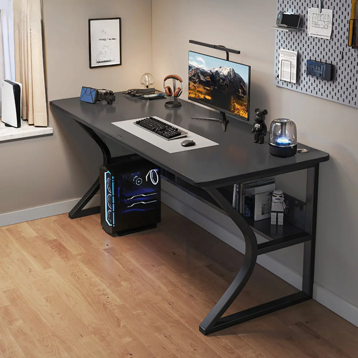Grey Stone Exterior Shelf Butcher Block Computer Desk Image - 12