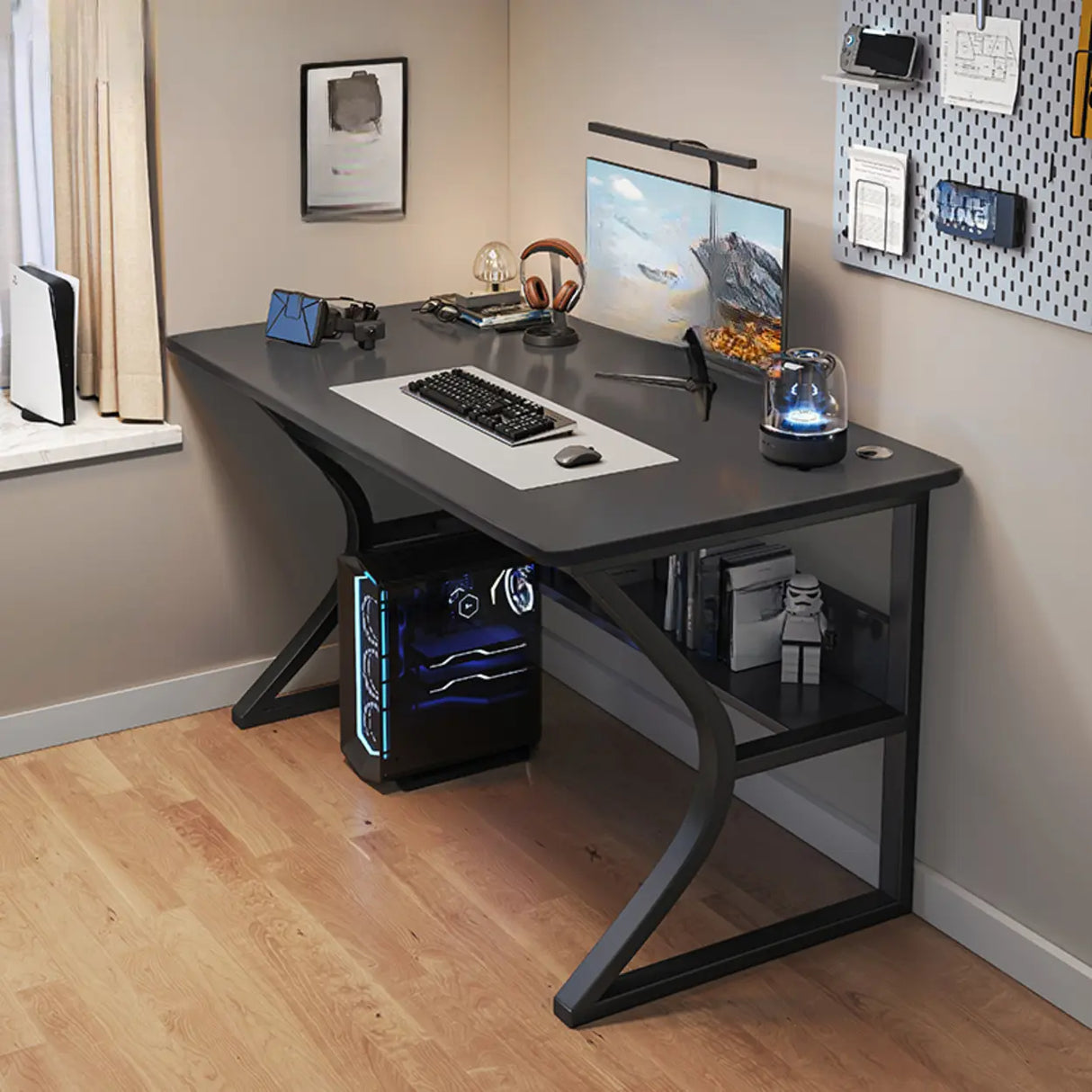 Grey Stone Exterior Shelf Butcher Block Computer Desk Image - 15