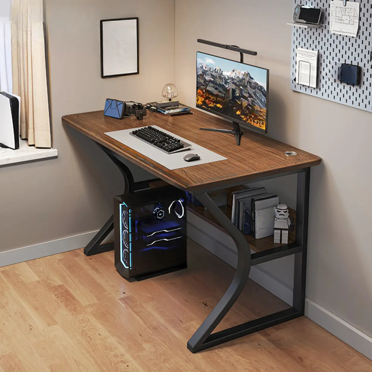 Grey Stone Exterior Shelf Butcher Block Computer Desk Image - 19