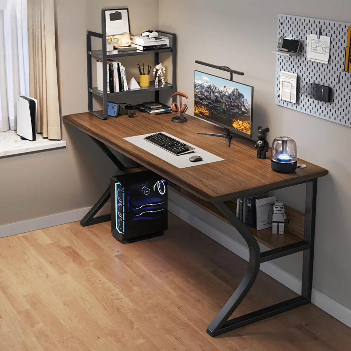 Grey Stone Exterior Shelf Butcher Block Computer Desk Image - 20