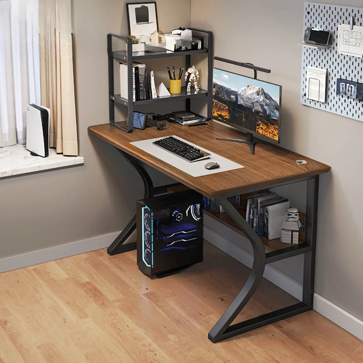 Grey Stone Exterior Shelf Butcher Block Computer Desk Image - 21