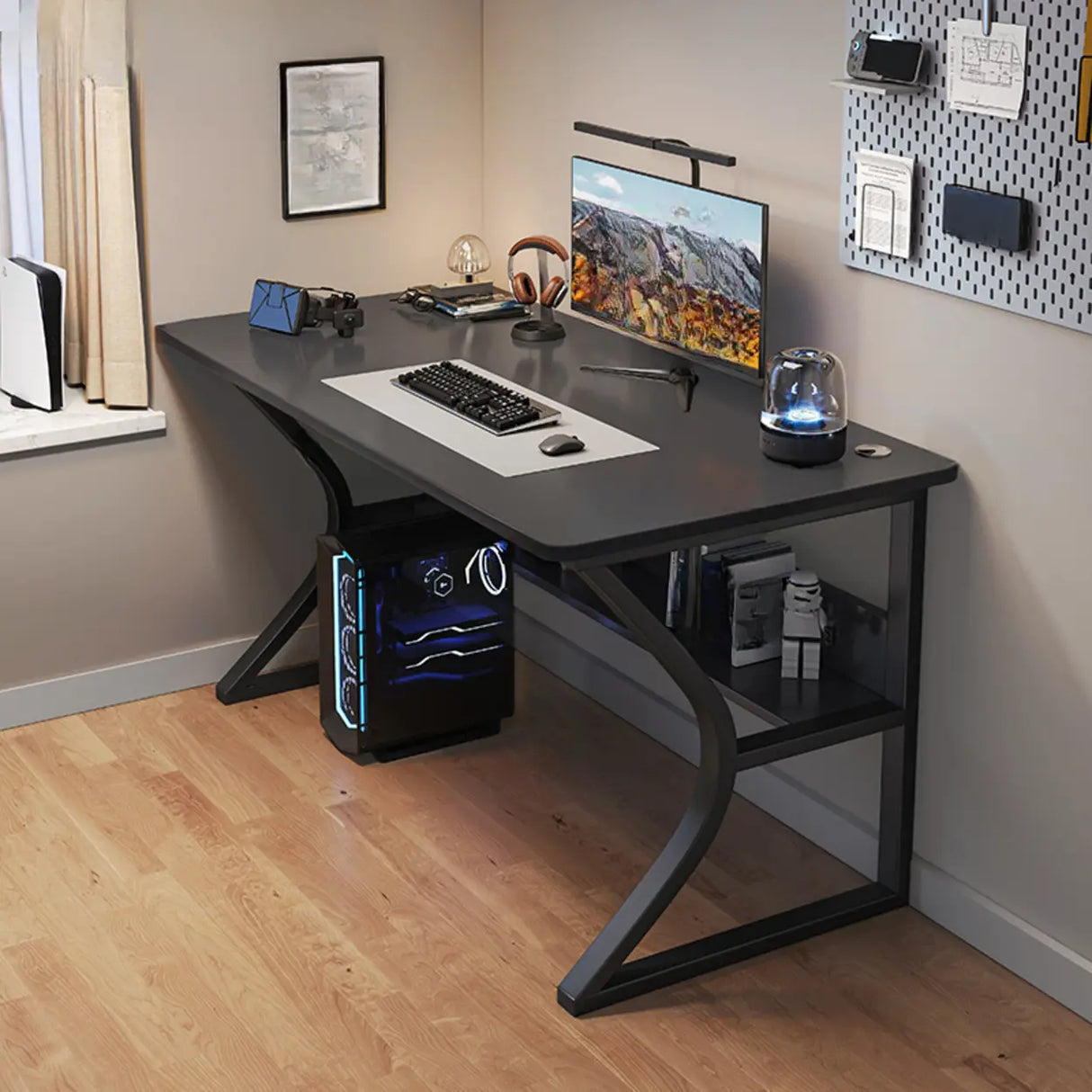 Grey Stone Exterior Shelf Butcher Block Computer Desk Image - 22